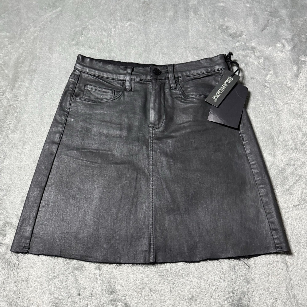 Blank‎ NYC NWT Spartacus Coated Denim Black Mini Skirt SZ 25 Raw Hem Grunge Punk